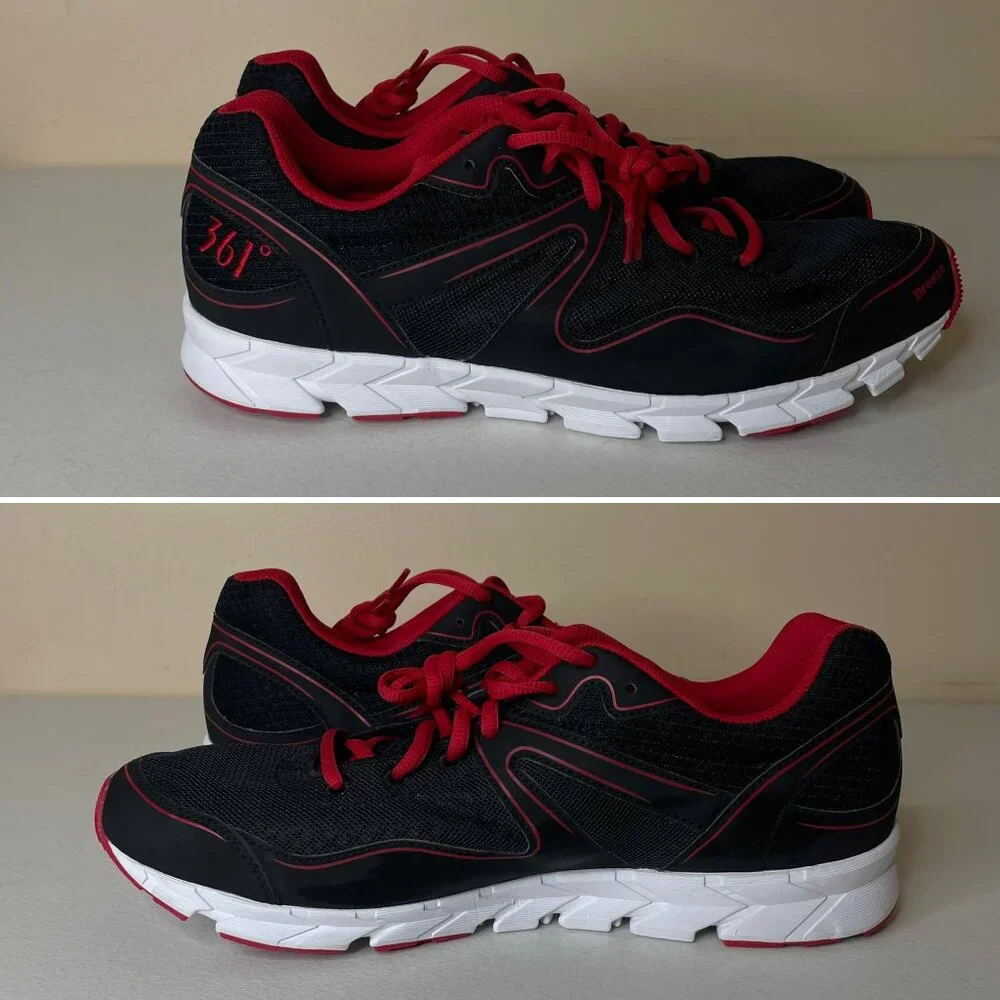 361 Degrees Black Red Breeze Sneakers Mens Size 12